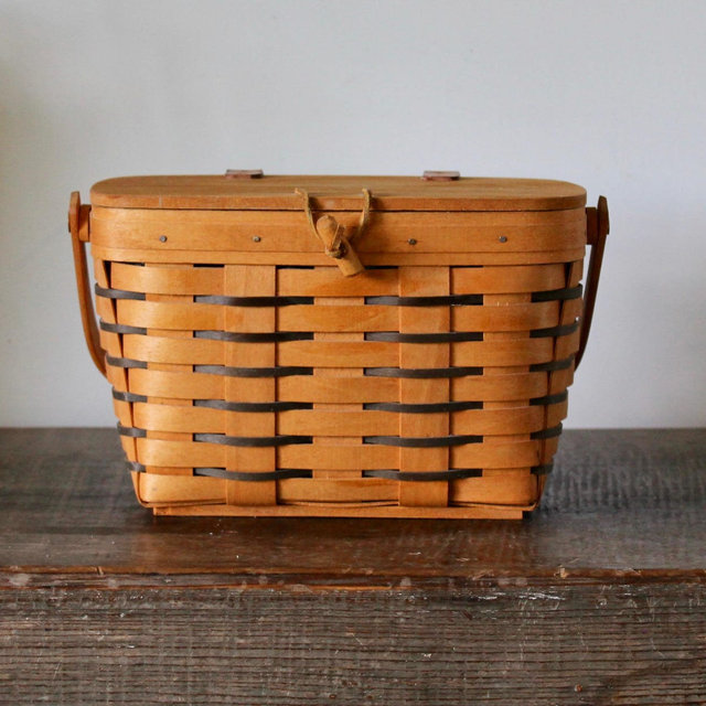Signed Longaberger Woven Maple Storage Basket | Lidded Farmhouse Decor (10" L x 6" W x 6" H)