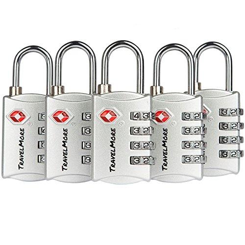 5 Pack TSA Luggage Locks with 4 Digit Combination – Heavy Duty Set Your Own Padlocks for Travel, Baggage, Suitcases & Backpacks - Silver