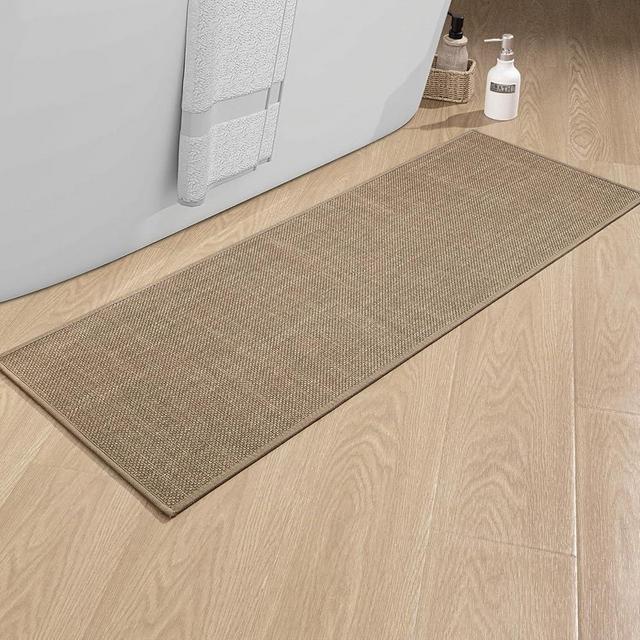 chakme Bathroom Rugs Mat 47x17, Ultra Thin Non Slip Bath Mat Runner Quick Dry Absorbent Bath Mat for Bathroom Floor, (Dark Beige, 47"x17")