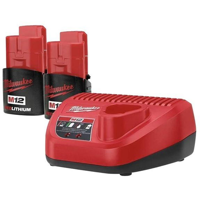 Milwaukee 48-11-2420 (2) M12 REDLITHIUM 2.0 Compact 12V Batteries & M12 Lithium-ion Battery Charger (48-59-2401) KIT