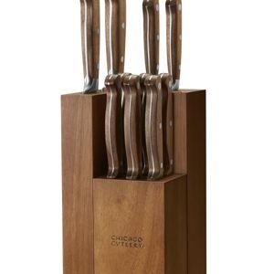 Chicago Cutlery Racine 12-PC Kitchen Knife Wood Block Set, Stainless Steel Knife Block Set, Steak Knives, Serrated, Chef, Utility, and Paring Knife, Removable Steak Knife Block, Walnut Handle