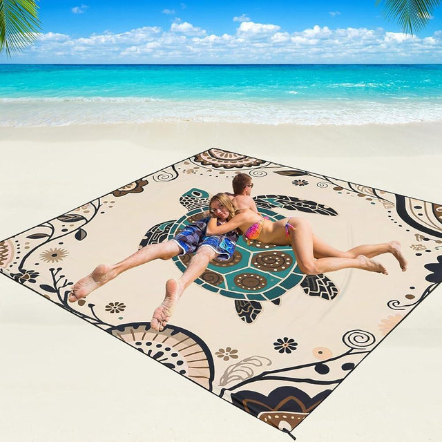 WIWIGO Beach Blanket Waterproof Sandproof Beach Mat 79" X 83"/10'x9'for 2-8 Adults Quick Drying Outdoor Picnic Mat Beach Accessories for Travel, Camping, Hiking