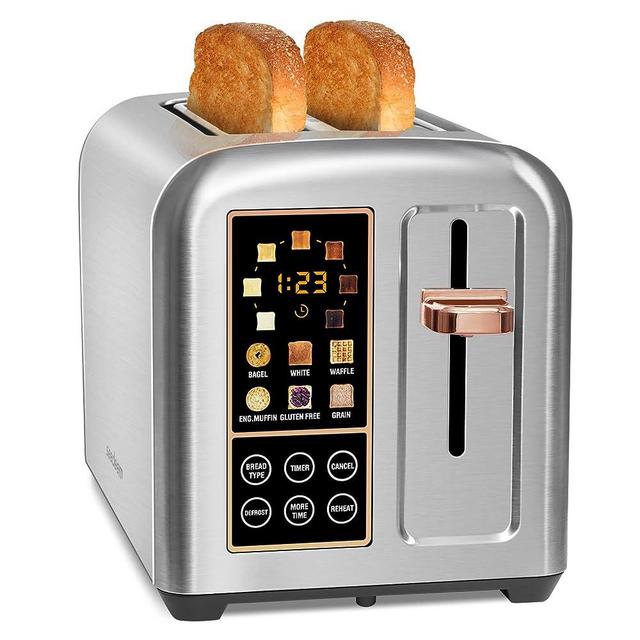 SEEDEEM 2 Slice Toaster, Stainless Steel Bread Toaster with Touch LCD Display, 1.4'' Extra Wide Slots Toaster with 4 Basic+More Timer Functions, Removable Crumb Tray, 1350W, Silver Metallic
