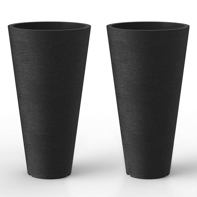 Kante Tall Round Planter Set of 2, 18" H Large Decorative Planter Pots for Outdoor Indoor Garden Patio Front Porch (Black)