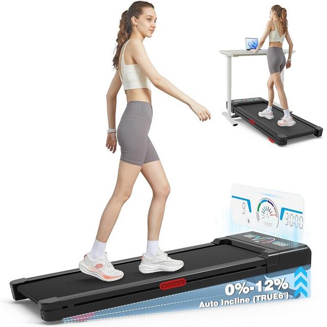 TRAILVIBER Walking Pad Treadmill with 12% 9-Level Auto Incline, 450 lbs Capacity and RGB LED Screen Under Desk Treadmill with Hiking Mode, Compact Treadmills for Home Small/Office