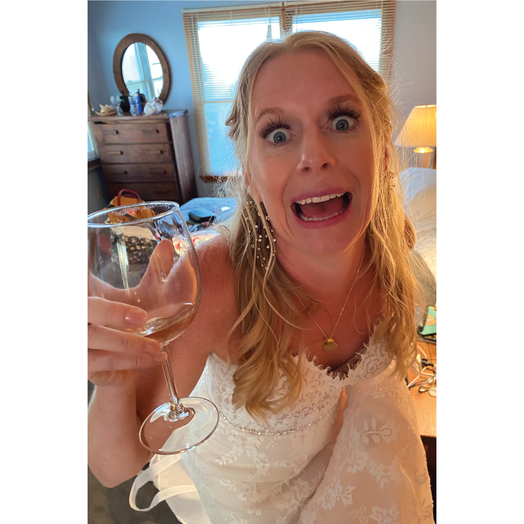 Getting the pre-wedding jitters out by draining a glass of rose and really working out my false eyelashes!