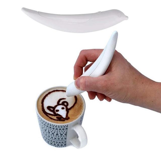 TuTuYa Latte Art Pen, White Spice Pen Electric Coffee Pen for Latte & Food DIY, Works with Cinnamon, Salt, White Sugar, Fine Coffee Grinds, Powered by Battery