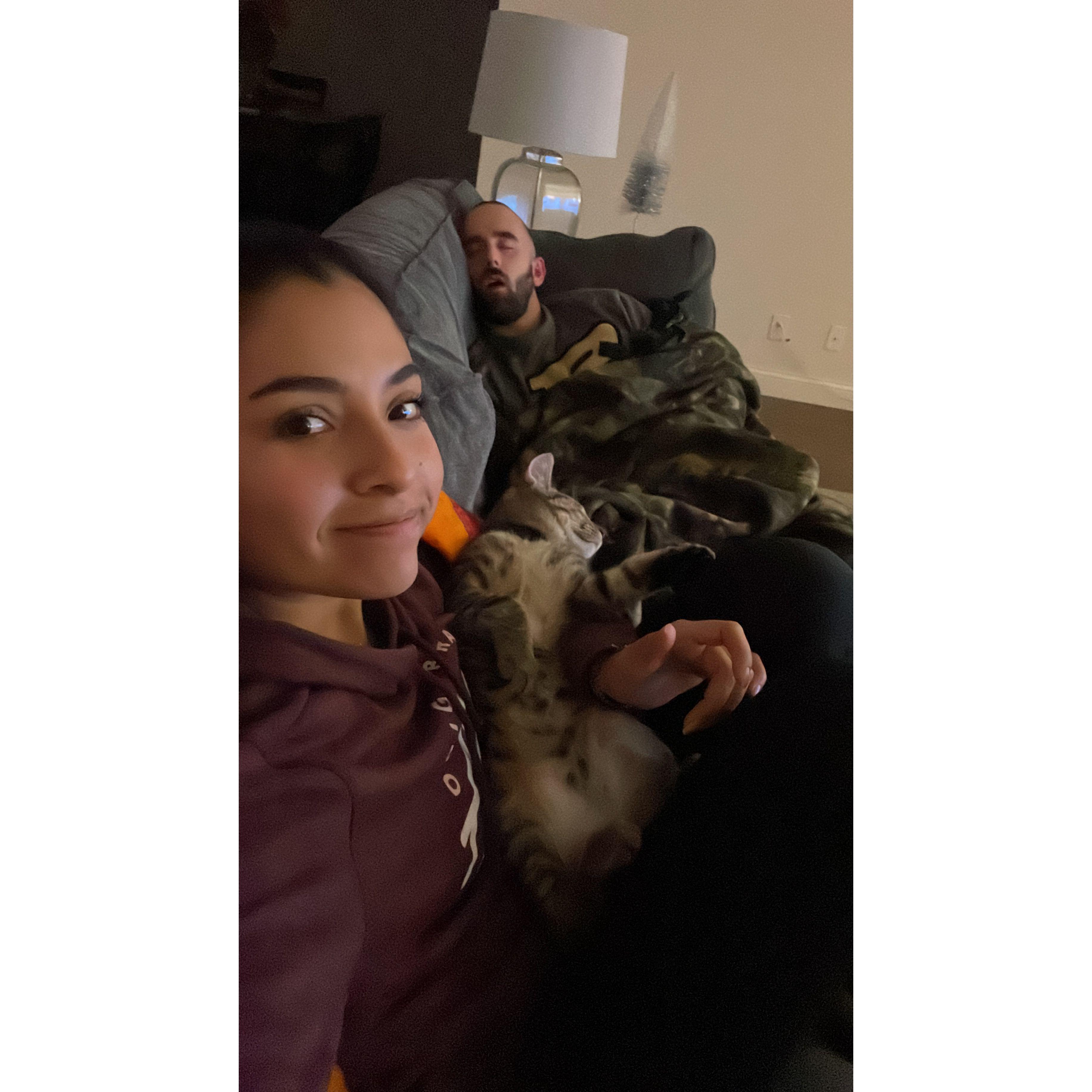 Late nights at our apartment, and our new family member "Cosmo". 11/27/2021