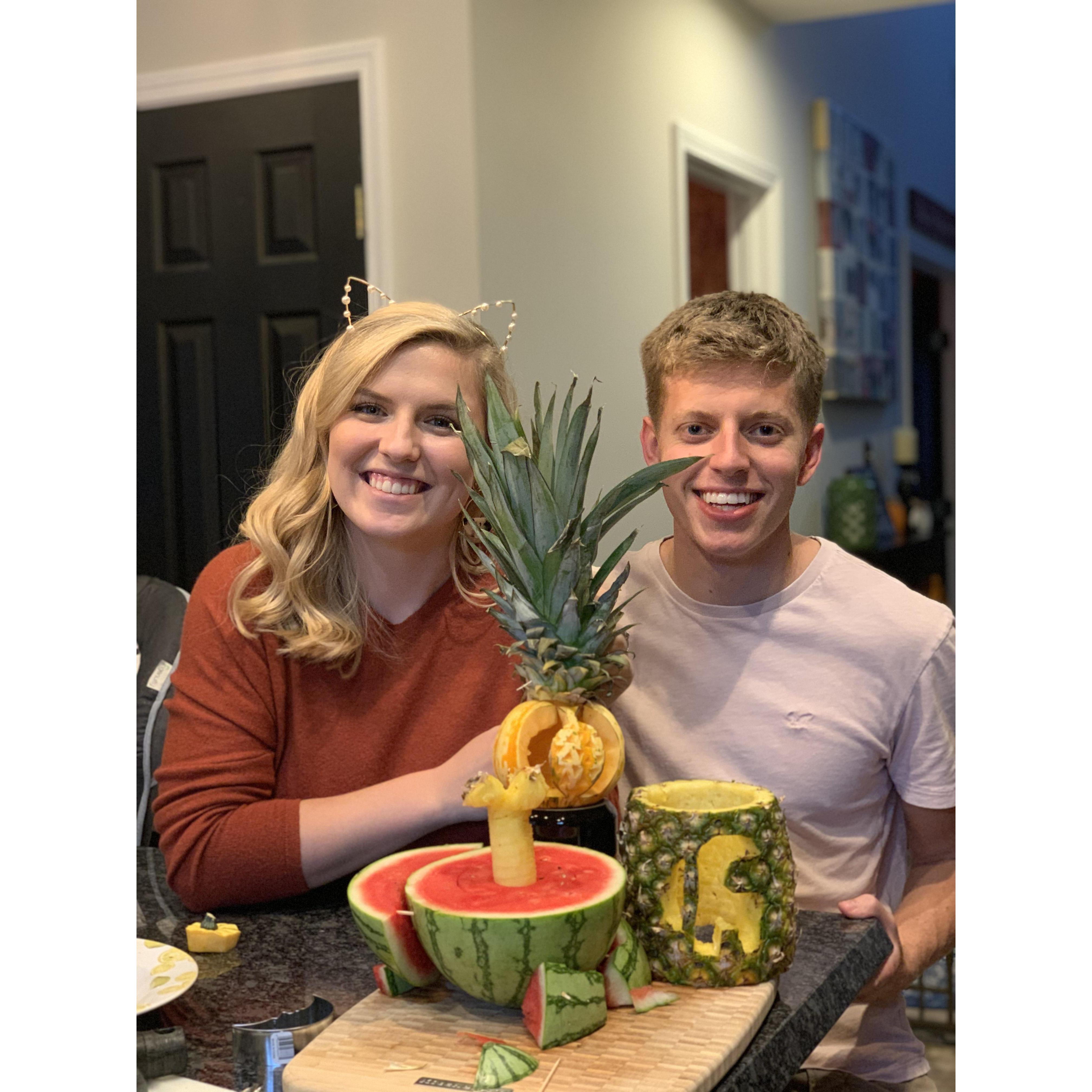 The next Halloween we did some straight up sculpting for our carvings! The upside to carving a watermelon and a pineapple: The inside that you carve out is much more delicious than a pumpkin!