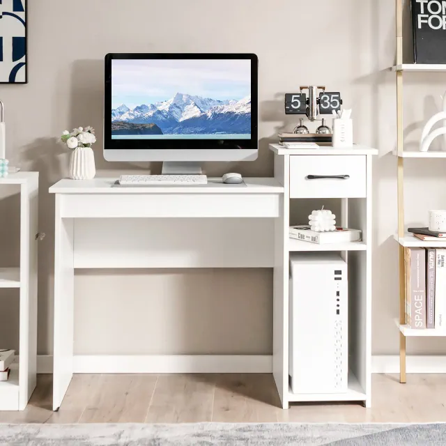 Costway Computer Desk PC Laptop Table w/ Drawer and Shelf Home Office Furniture White