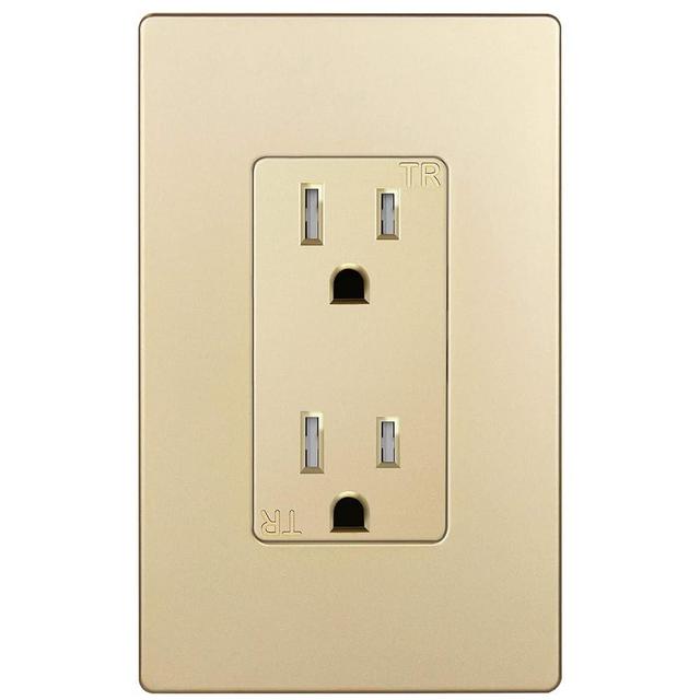 ENERLITES Elite Series Decorator Receptacle Outlet Child Safe Tamper-Resistant, Self-Grounding, Residential Grade, 15A 125V, UL Listed, Wall Plate Included, 61501-TR-GDWP, Gold
