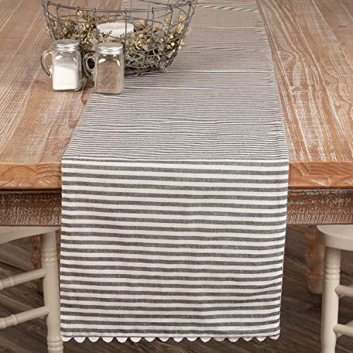 Piper Classics Farmhouse Ticking Stripe Gray Table Runner w/Rickrack, 13" x 54", Farmhouse Style Kitchen & Dining Décor