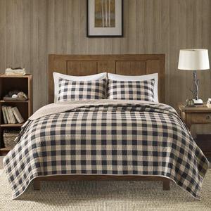 Buffalo Check 100% Cotton 3 Piece Quilt Set-Grey Full/Queen