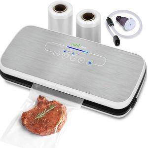 NutriChef Vacuum Sealer For Food - Automatic Air Sealing Machine for Dry & Moist Foods, LED Touch Controls, Includes Vacuum Bags, Hose & Wine Stopper, High Suction Power