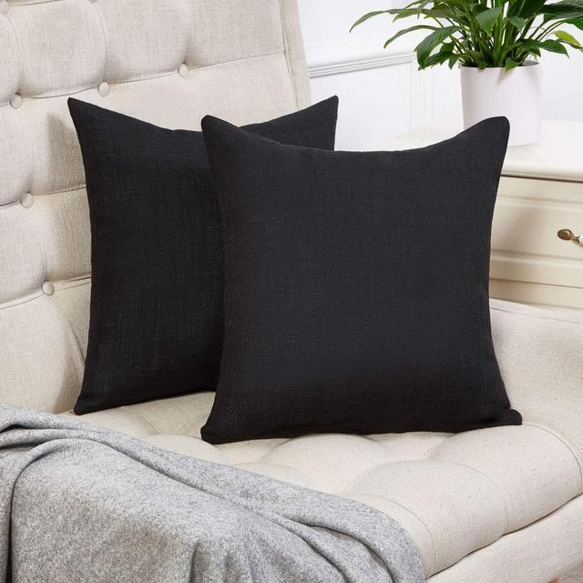 Anickal Black Pillow Covers Set of 2 Cotton Linen Decorative Square Throw Pillow Covers 18x18 Inch for Sofa Couch Decoration