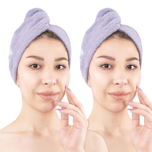 American Soft Linen 100% Cotton Hair Towels for Women, Head Towel Cap, Cotton Hair Turban Towel Wrap for Long Curly Anti Frizz Hair, Soft and Absorbent Cotton Hair Towels 2 Pack, Lilac