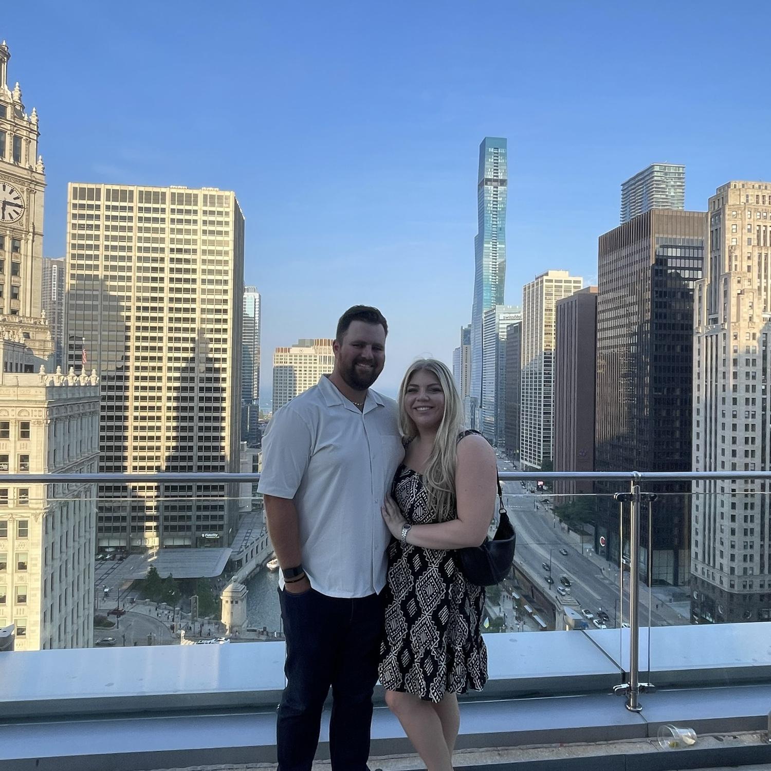 The lovebirds atop the famous Terrace 16 bar in the Trump Tower in Downtown Chicago!