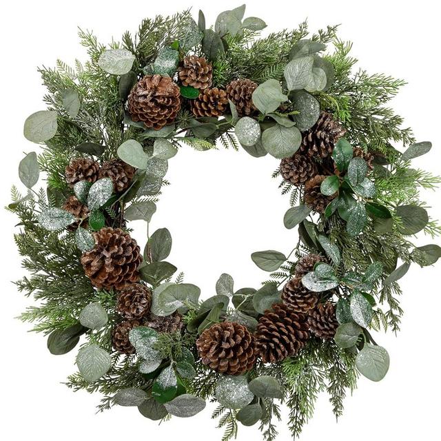 Briful Artificial Christmas Wreath 24 Inch Large Front Door Wreath with Glittering Eucalyptus Green Leaves Pine Branches Pine Cones for Home Room Mantle Wall Window Xmas Indoor Outdoor Decor