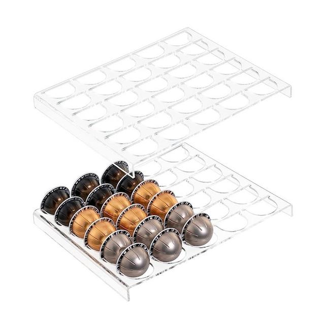 SUMERFLOS 2-Sets Coffee Pod Holder Storage Tray for Vertuoline Capsule, Drawer Insert Organizer Holds 60 Pods Drawer of Kitchen, Home, Office - Clear