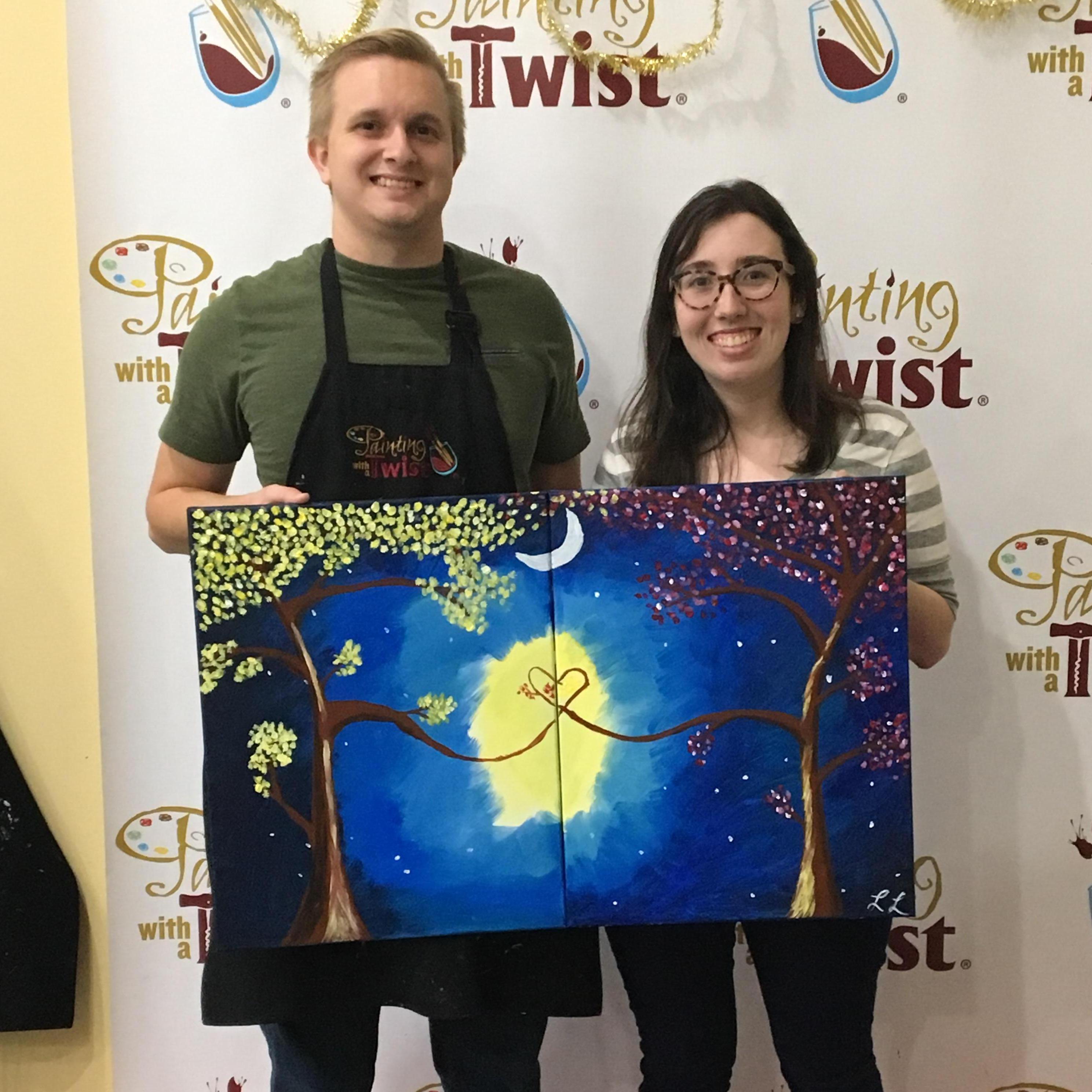 Steve won a dance contest against all of the other painters for the grand prize of a Painting with a Twist mug! Lindsey came in second.