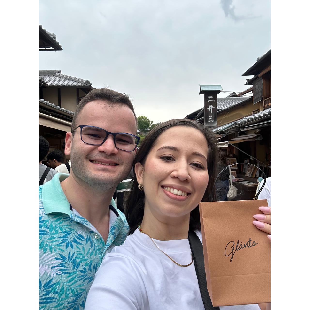 Buying our wedding rings in Higashiyama, Kyoto.