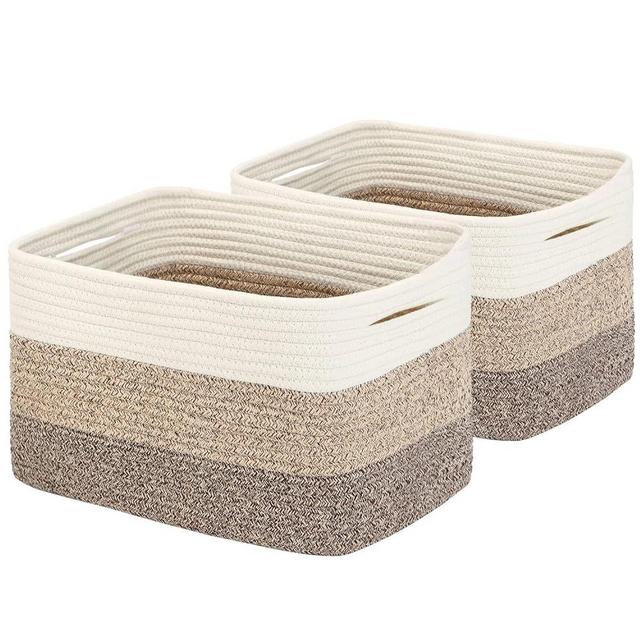 DOFASAYI Cotton Rope Storage Baskets for Shelves - Baby Basket for Nursery Storage , Collapsible Storage Bins & Toy Organizer with Handles ,Storage Baskets for organizing (Gradient Yellow/SET OF 2)