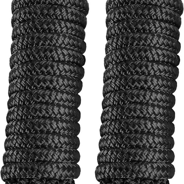 PACTHSD 2 Pack 3/8" x 20' Dock Lines - Marine Grade Nylon Boat Rope with 12" Loop for Docking and Mooring - Double Braided Boat Lines, High Strength, Easy Handling, Fray Resistant - Black