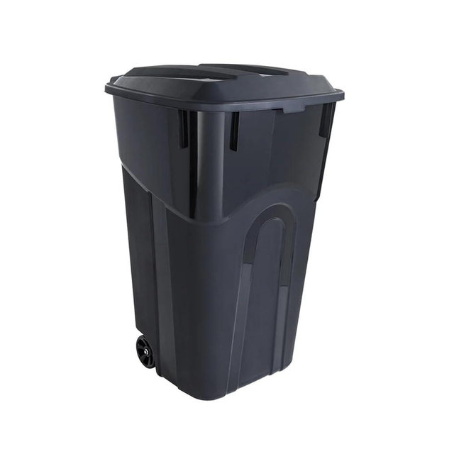 32 Gallon Wheeled Heavy Duty Plastic Garbage Can, Attached Lid,Indoor & Outdoor Use，Black