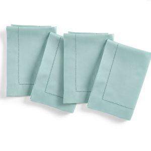 Cotton Linen Hemstitch Napkins - Pastel Turquoise Color