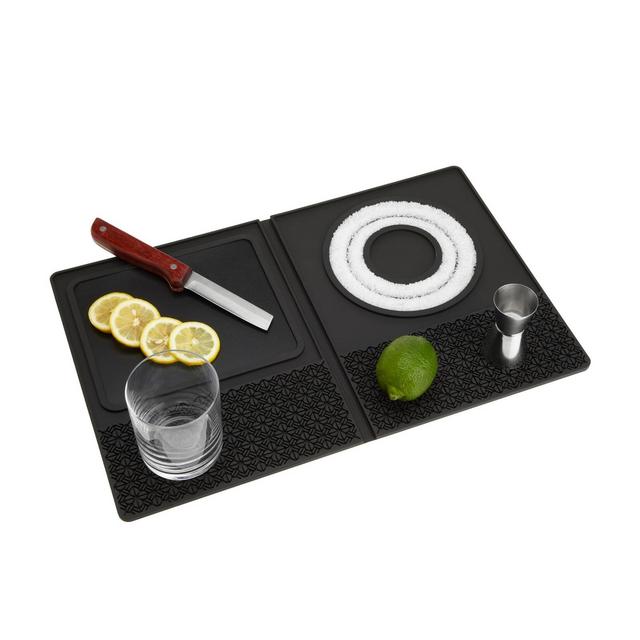 True Bar Mat, Multipurpose Black Silicone Cocktail Prep Station, Rimmer, Cutting Board, Drying Mat, Set of 1