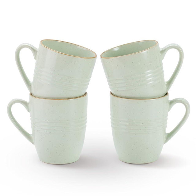 famiware Jupiter Coffee Mugs Set of 4, 14 OZ Coffee Mug, Microwave and Dishwasher Safe, Coffee Cups with Handle for Coffee, Tea, Cocoa, Milk, Light Green