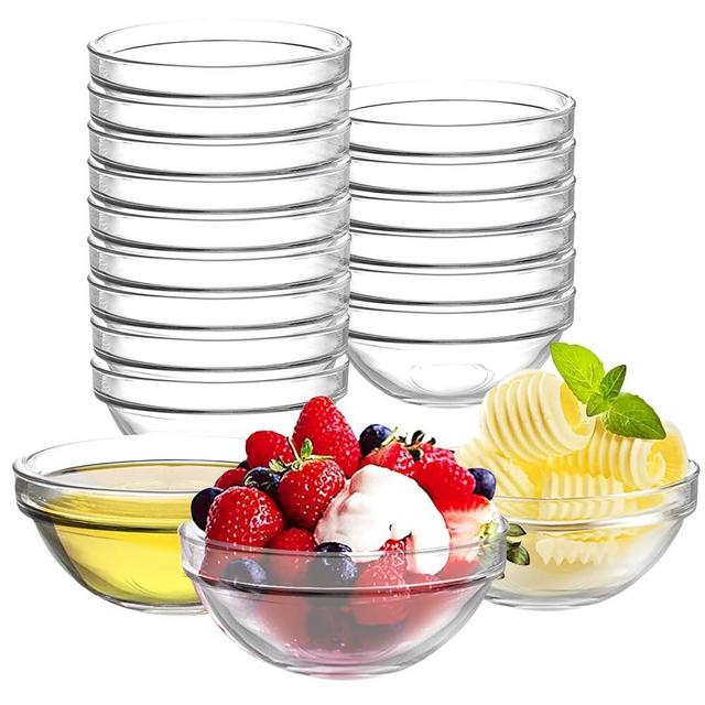 Etolies 18 pack 4 Inch(7oz) Glass Prep Pinch Bowls,Mini Clear Small Glass Bowls Set of 18,Glass Serving Bowls Stackable for Kitchen Prep, Dips,Cooking Toppings,Condiments