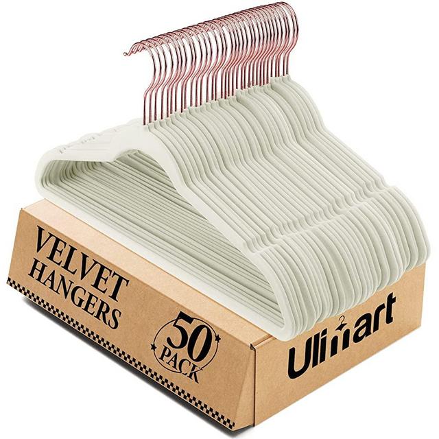 Ulimart Velvet Hangers 50 Pack Hangers Non Slip Felt Hangers Durable Velvet Hangers Non Slip Clothes Hangers for Coats, Suit , Jackets, Pants & Dress Clothes Cyan - White Hangers