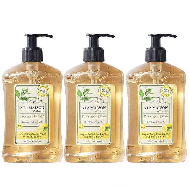 A La Maison Provence Lemon Liquid Hand Soap | 16.9 Fl oz. Pump Bottles Moisturizing Natural Hand Wash Soap | Triple French Milled | Gentle To Hands | (3 Pack)