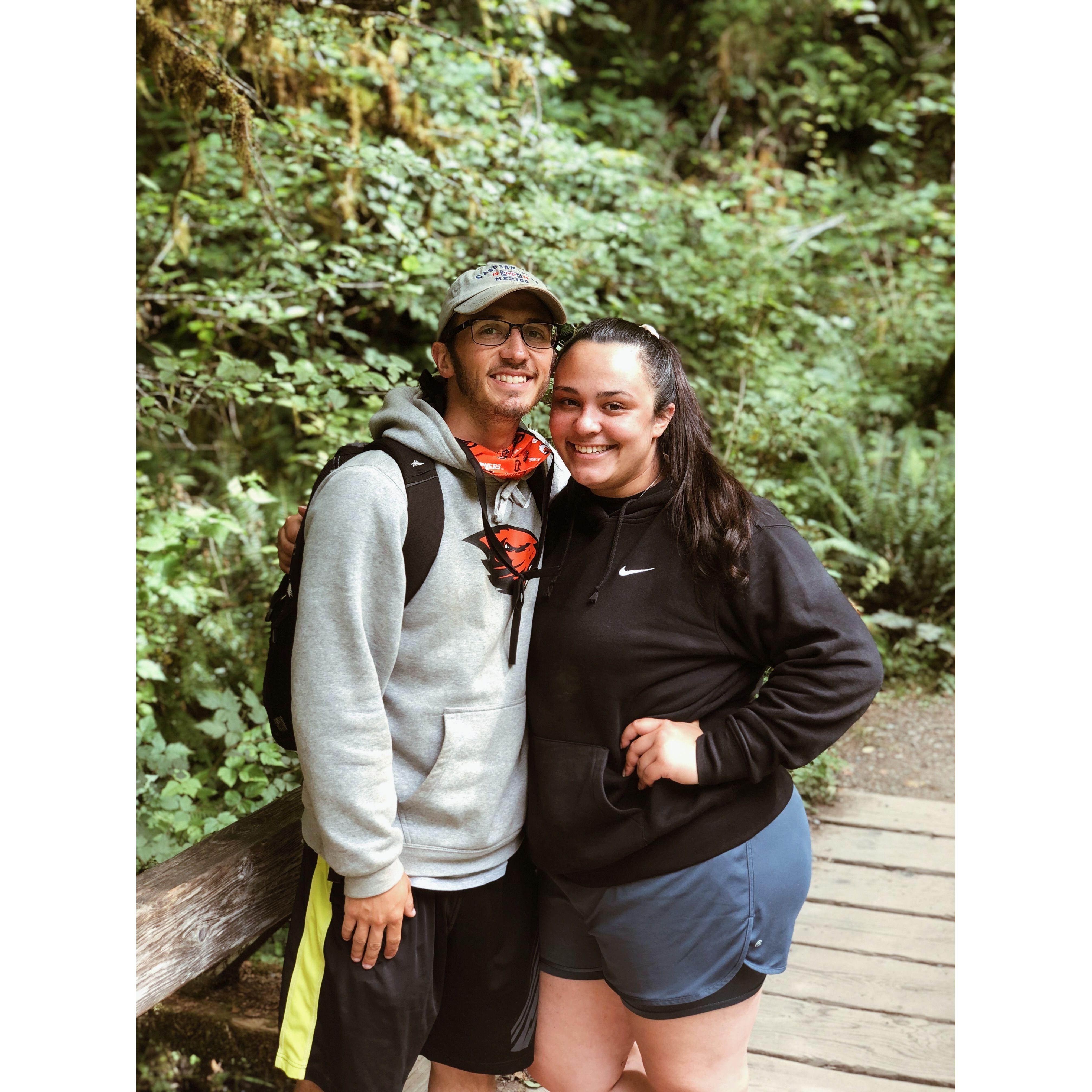 Hiking through the Hoh rainforest with our friends Ashley and Chelsea.