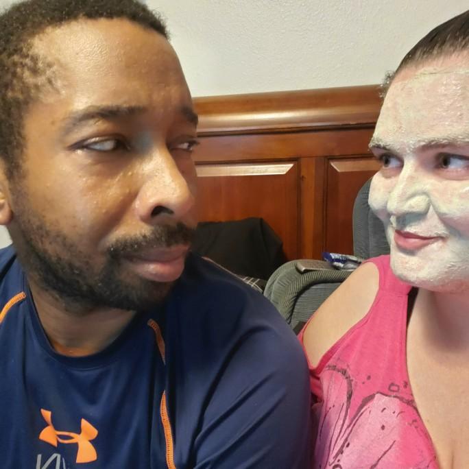 The look you get when your lady is looking kinda crazy with a face mask. Pretty sure the zombie bit her or something.
