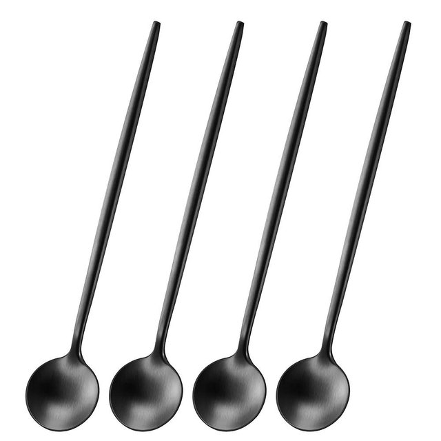 DEHOV 4 PCS 6.7 Inches Satin Black Stainless Steel 18/10 Coffee Spoons,Iced Tea Spoon,Espresso Stirring Spoon,Matte Black SS304 Teaspoons,Dessert Spoon,Long Coffee Spoons