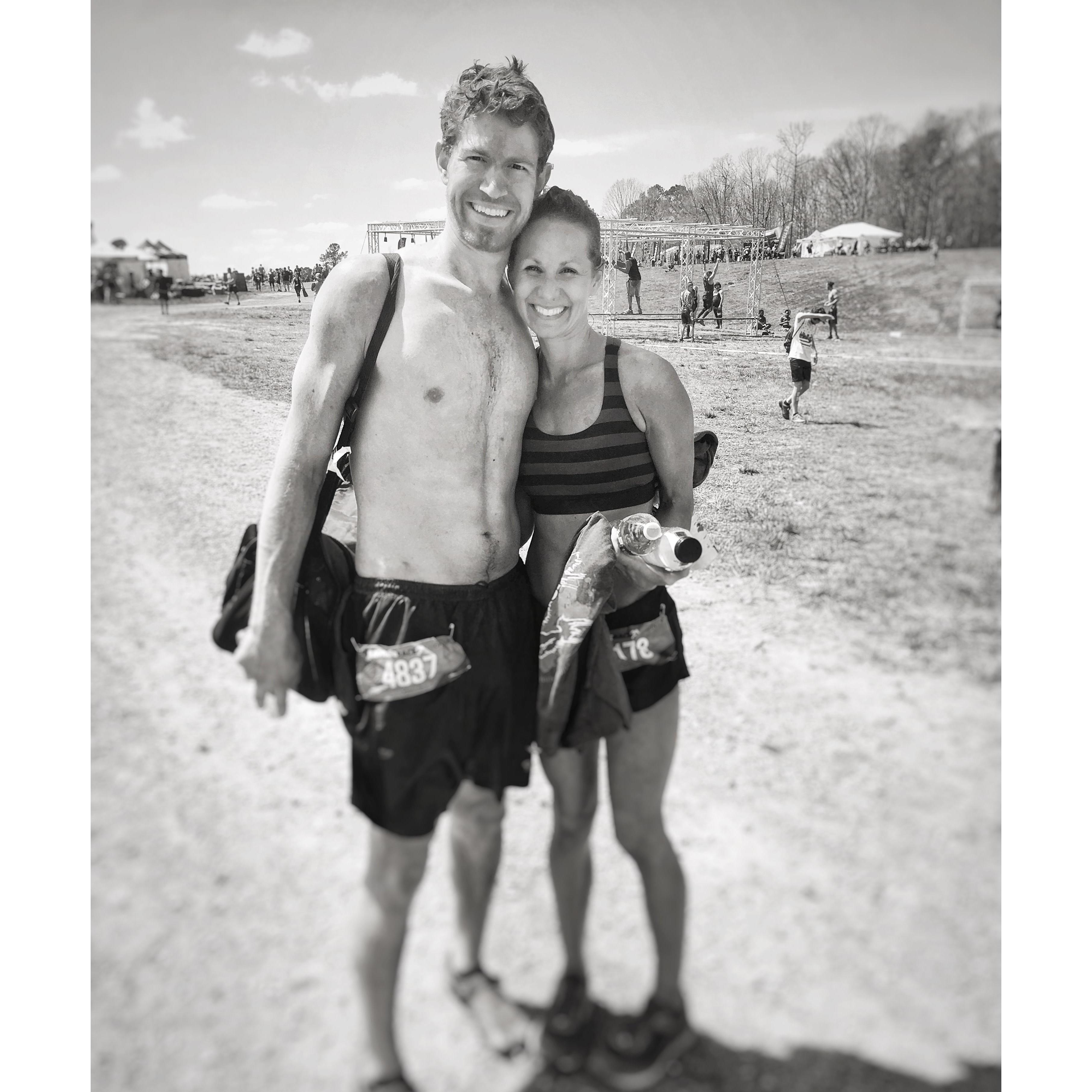 Our first race together - Savage Race in Atlanta, March 2019. It was muddy and cold. After, we drove to Grandma Eggers house for lunch. Regan's first time meeting Grandma & Papa Eggers. What a day!