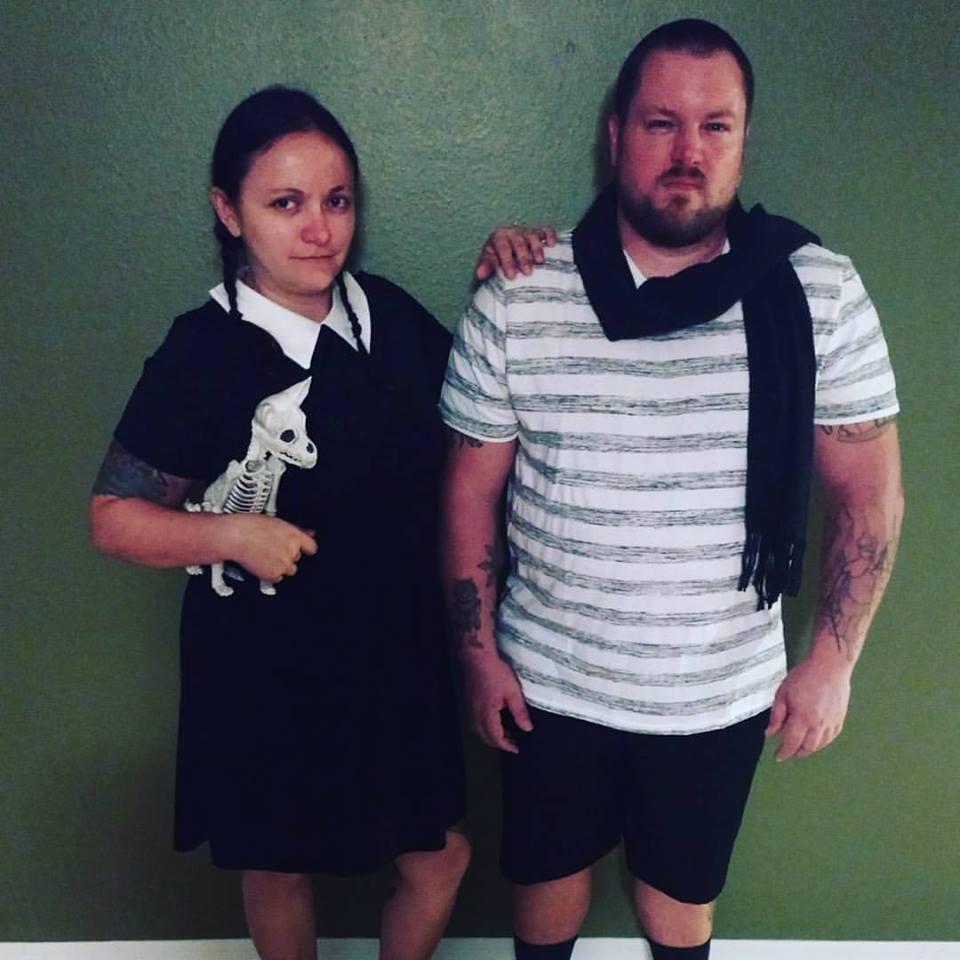 Paris Addams, her dog Tinkerbell and hipster Pugsley, Halloween 2017.