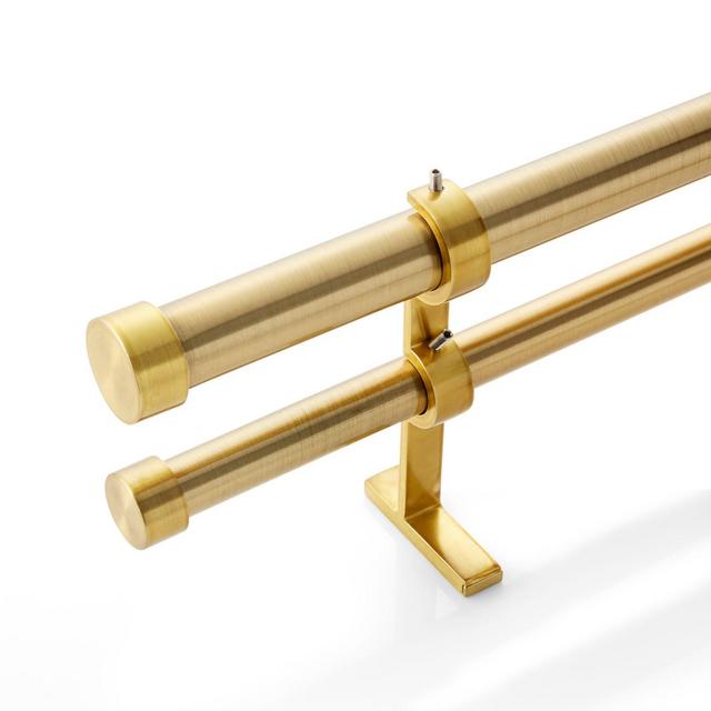 CB Brass Double Curtain Rod and End Cap Finial Set 48"-88"