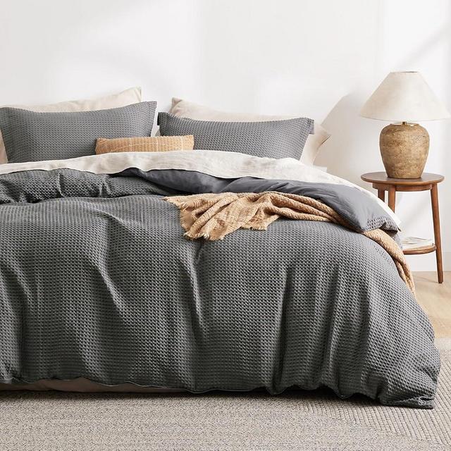 Bedsure Luxury Waffle Duvet Cover King Size - Textured Duvet Cover Set, Soft, Breathable Bedding Set (104"x90") with 2 Pillow Shams for All Season, Dark Grey, Comforter Not Included