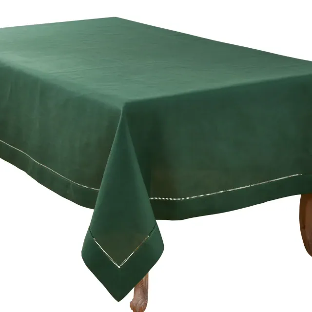 Saro Lifestyle Classic Hemstitch Border Tablecloth, Jasper Green, 70" x 140"