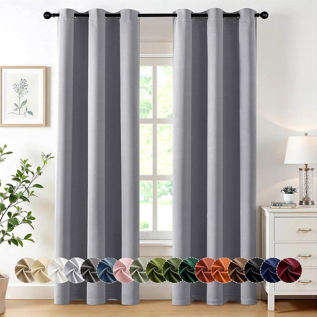 MIULEE Light Grey Blackout Curtains for Bedroom Living Room 72 Inches Long 2 Panels, Thermal Insulated Room Darkening Drapes Solid Grommet Noise Reduction Light Blocking Window Treatments 40x72 Inch