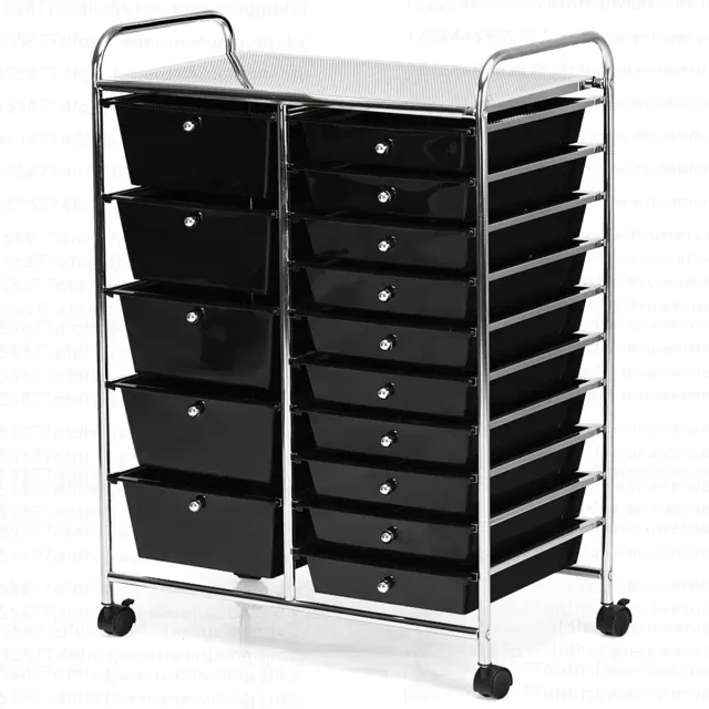 Costway 15 Drawer Art & Craft Rolling Storage Cart Tools Scrapbook Paper Office School Organizer Black