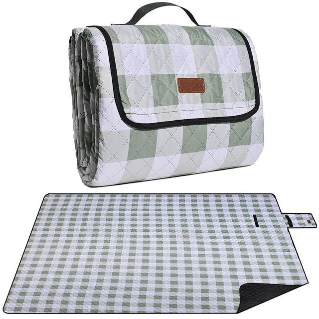 Extra Large Picnic Blanket 80''x 80'' Waterproof Foldable Picnic Mat for Beach, 5-Layer Outdoor Blanket for 6 to 8 Adults,Camping Grass Lawn Park Accessories Couple Park Wedding Registry(Green)