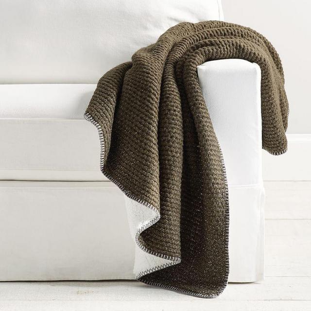 Thermal Knit Sherpa Back Throw, 50 x 60", Olive