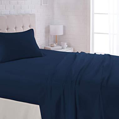 AmazonBasics Lightweight Super Soft Easy Care Microfiber Sheet Set with 16" Deep Pockets - Twin, Navy Blue