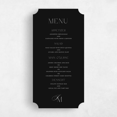 Black Ticket Wedding Menu - Galiena