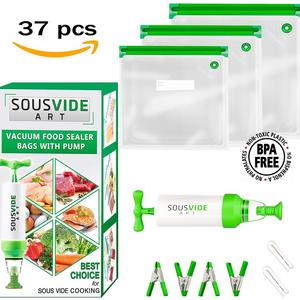 SousVideArt - Sous Vide Bags 30 Reusable Vacuum Food Storage Bags Sous Vide Bag Kit 3 Sizes BPA Free