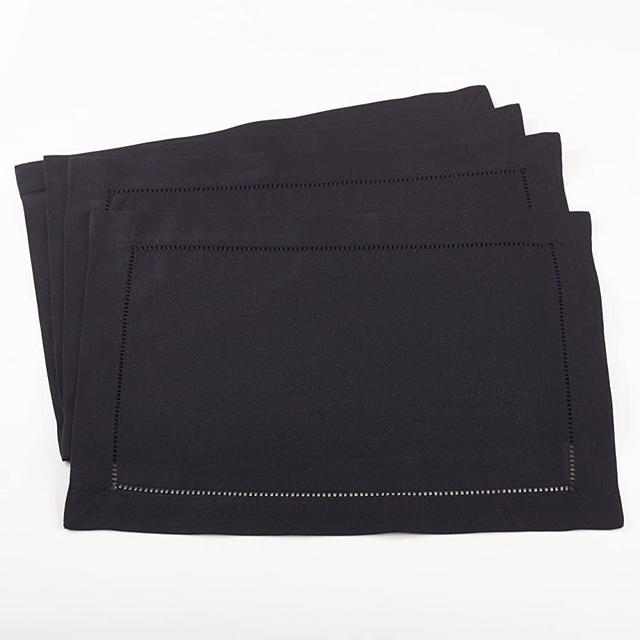 SARO LIFESTYLE Hemstitched Border Placemat, 14" x 20", Black
